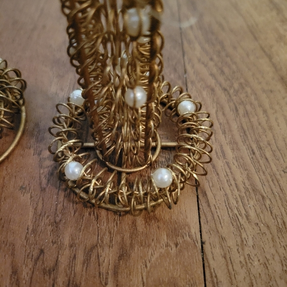 Vintage Gold Wire Candlestick Ornaments With Pearls - Picture 5 of 5